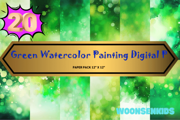 20 Green Watercolor Painting Digital Paper PNG Files