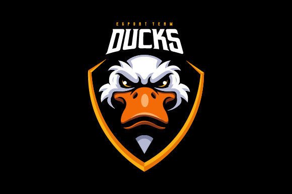 Angry Ducks Esport Logo: Bold Duck Head Shield Design
