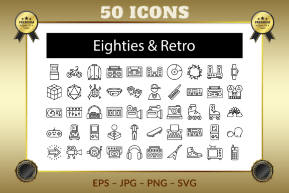 Eighties Retro Outline Icons: The Vector Collection That Packs a Nostalgic Punch