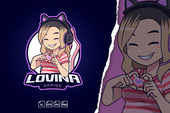 Level Up Your Brand Identity with the Cute Mascot Gamer Girl Logo Template