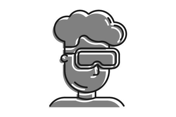 Linear Filled with Gray Color Icon: Teen Boy in 3D Glasses