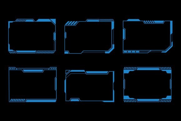 Set of Blue Frames Cyberpunk Overlay