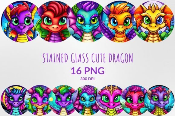 Stained Glass Cute Dragons Sublimation